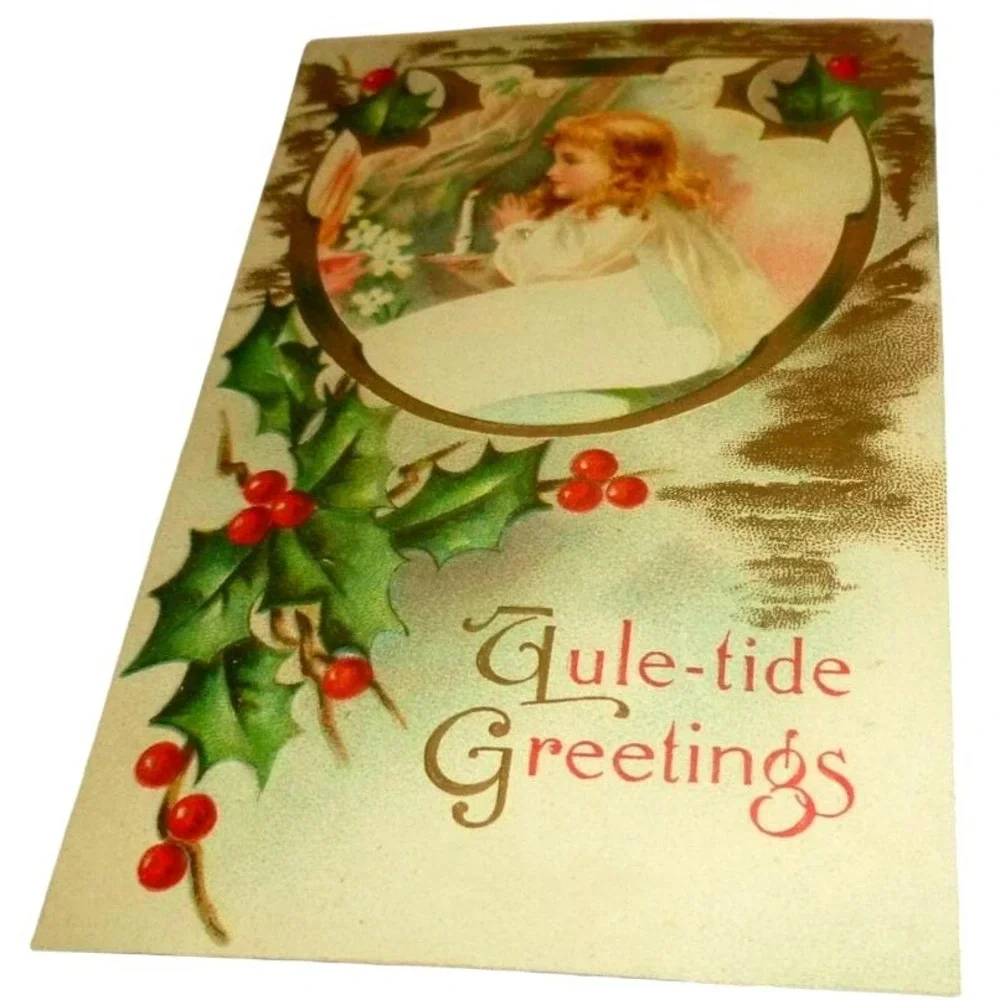 Antique Christmas Postcard Yule-tide Greetings Embossed‎ Germany Undivided 1905